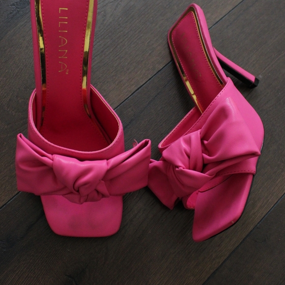 Liliana Hot Pink Knotted Stiletto Mules - Picture 2 of 8